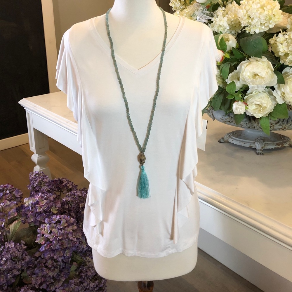 NWT Thalia Sodi White V-Neck Ruffle Tee
